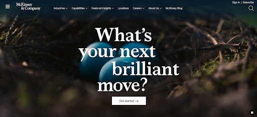 McKinsey & Company homepage inviting users to explore strategic business solutions.